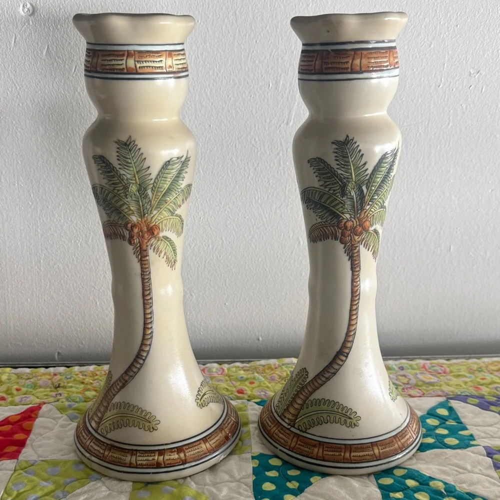 Palm Tree Design Candle Holders by Andrea by Sadek - Picture 1 of 2
